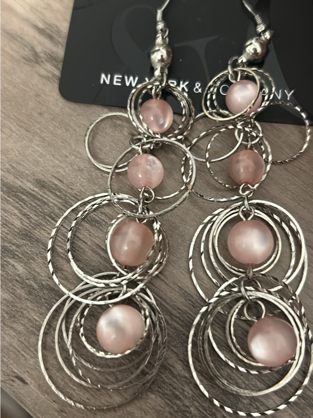 New York & Company Silver-Tone Hoop Earrings with Pink Beads